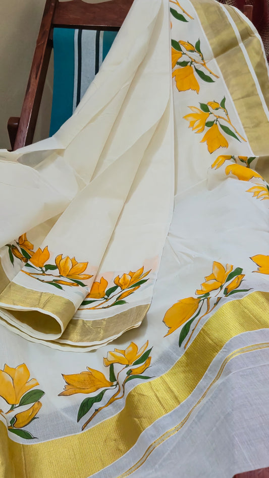 Onam special New kerala saree chempakam flower
