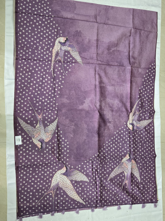 Crushed vijithra silk meural and thread work Sarees