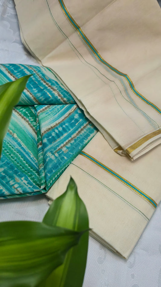 Puliyila kara Setu mund with Free 1 meter blouse piece