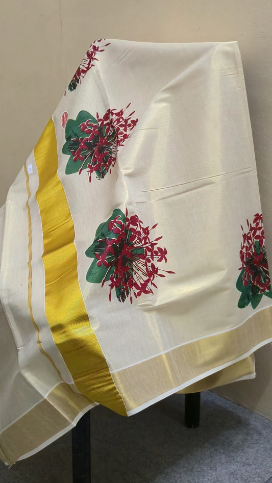 Tissue kasavu thechi flower with blouse