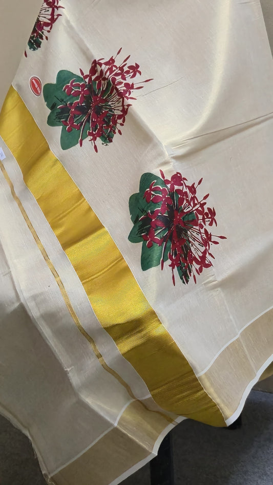 Tissue kasavu thechi flower with blouse