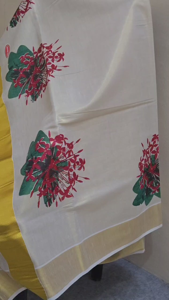 Tissue kasavu thechi flower with blouse